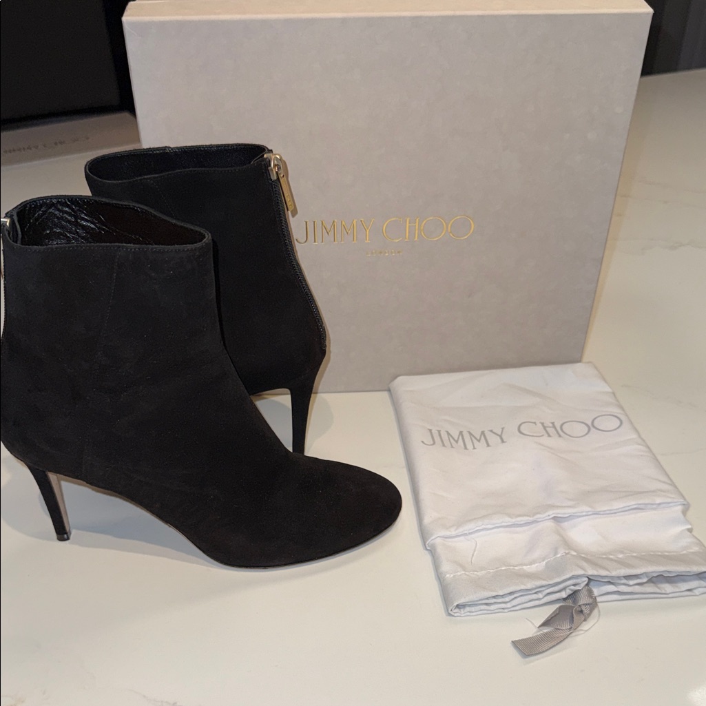 Jimmy Choo Black Suede Heeled Ankle Boots